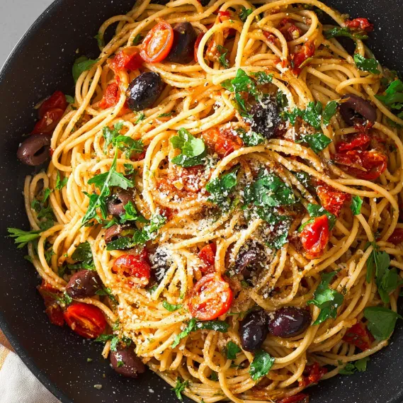 Pasta Puttanesca Lemon Capers Olives recipe