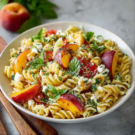 Peach Caprese Pasta Salad recipe
