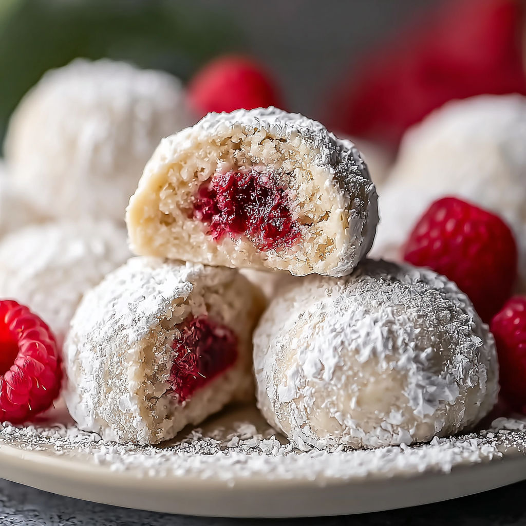 Raspberry Almond Snowball Cookies recipe