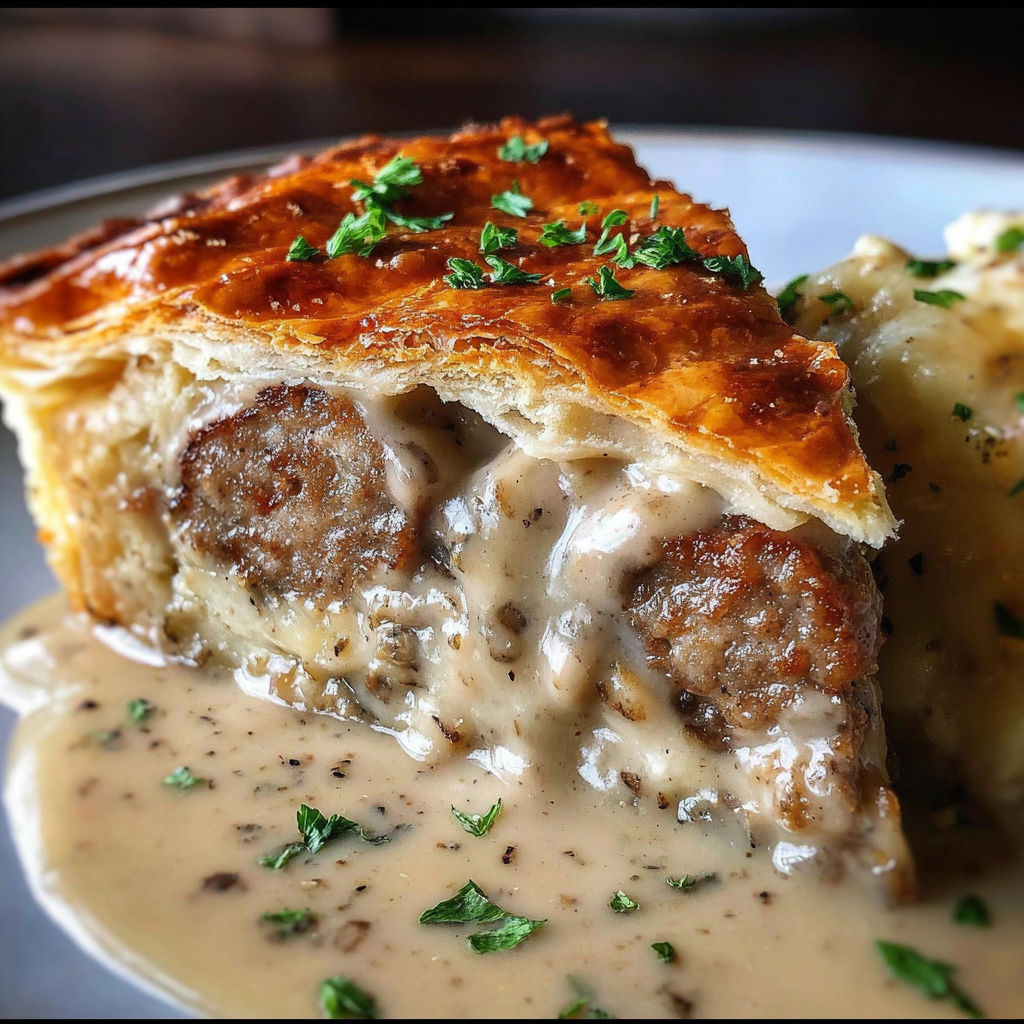 Sausage Rich Gravy Biscuit Pie recipe