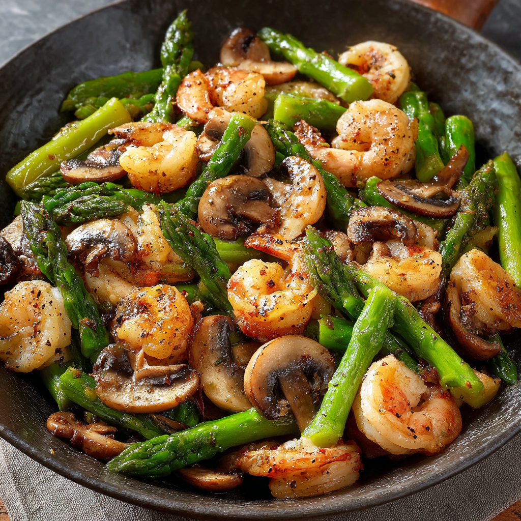 Stir-fried Shrimp Asparagus Mushrooms recipe