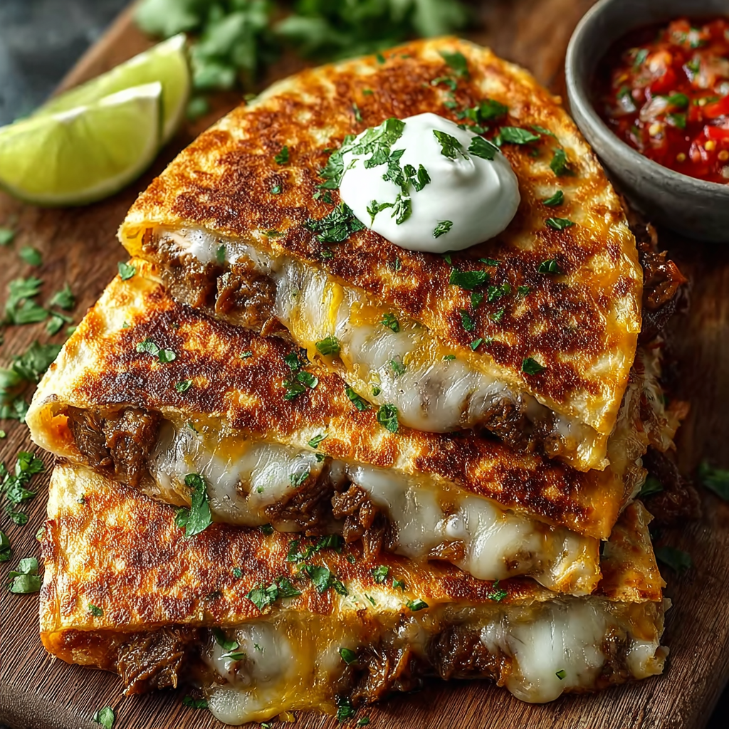 Spicy Green Chili Beef Quesadillas recipe
