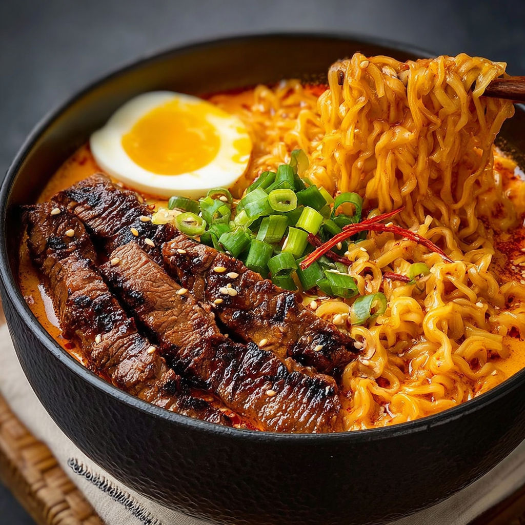 Spicy Korean Ramen Grilled Beef recipe