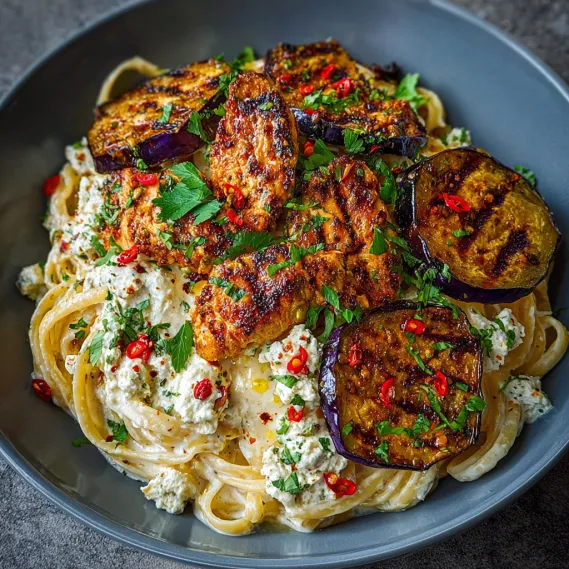 Spicy Whipped Feta Chicken Alfredo recipe
