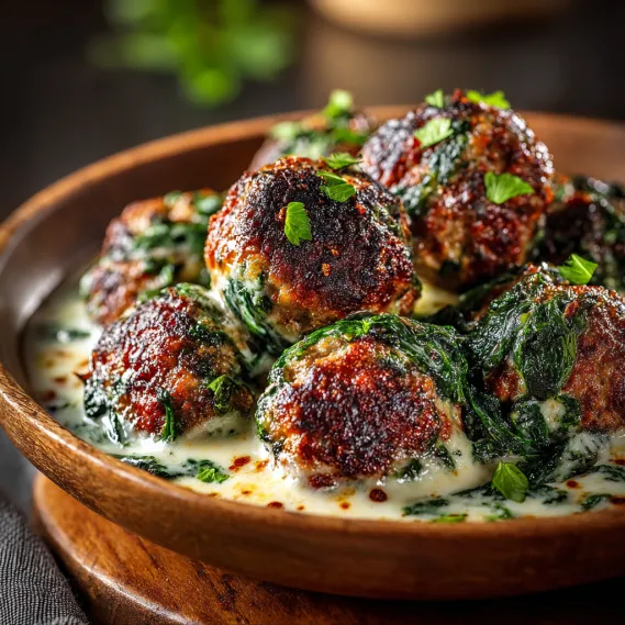 Spinach Garlic Meatballs Mozzarella recipe