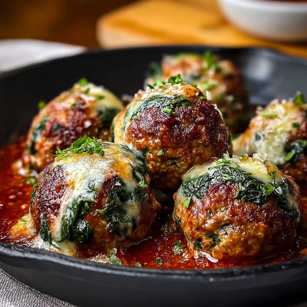 Spinach Garlic Meatballs Mozzarella recipe