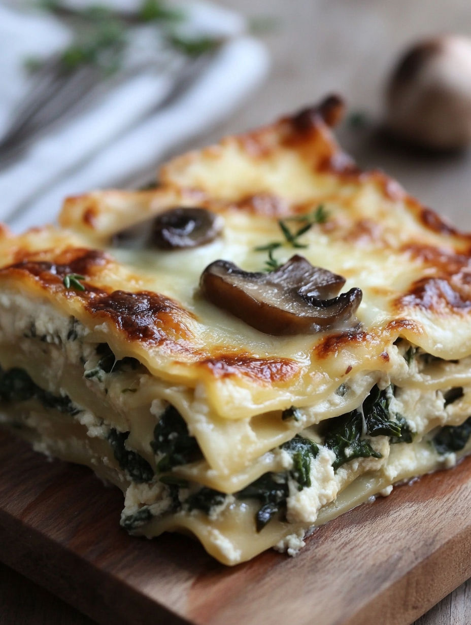 Spinach Mushroom White Lasagna recipe
