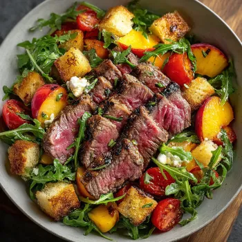 Seared Steak Peach Panzanella recipe