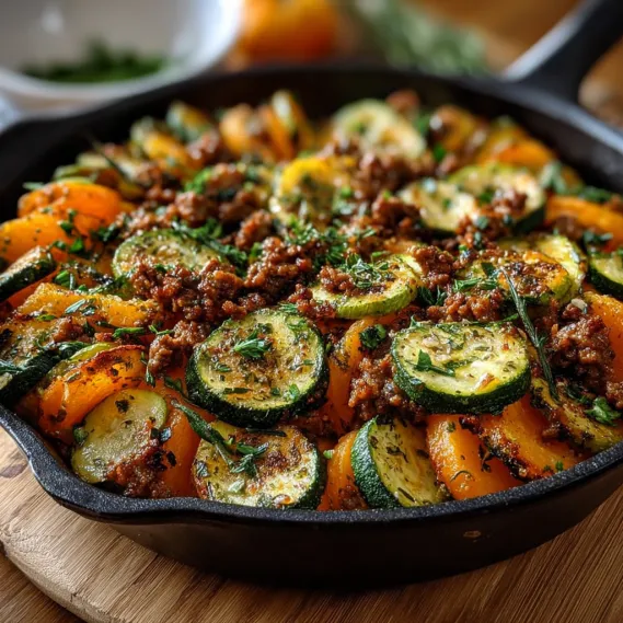Sweet Potato Zucchini Skillet Beef recipe