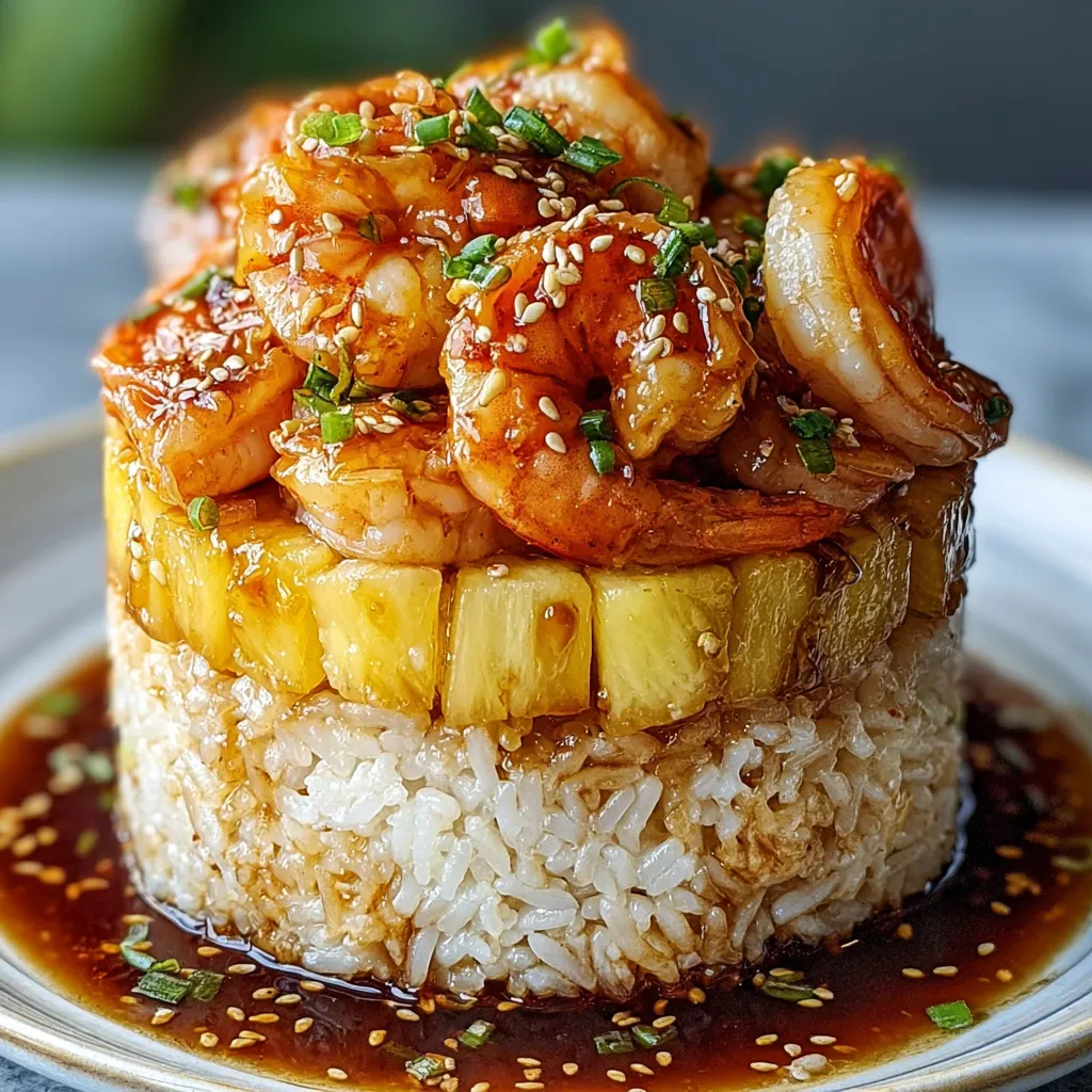 Teriyaki Shrimp Pineapple Rice Stack recipe