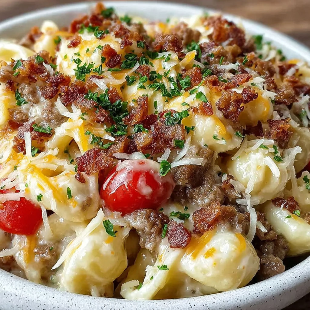 Loaded Turkey Bacon Alfredo Pasta recipe