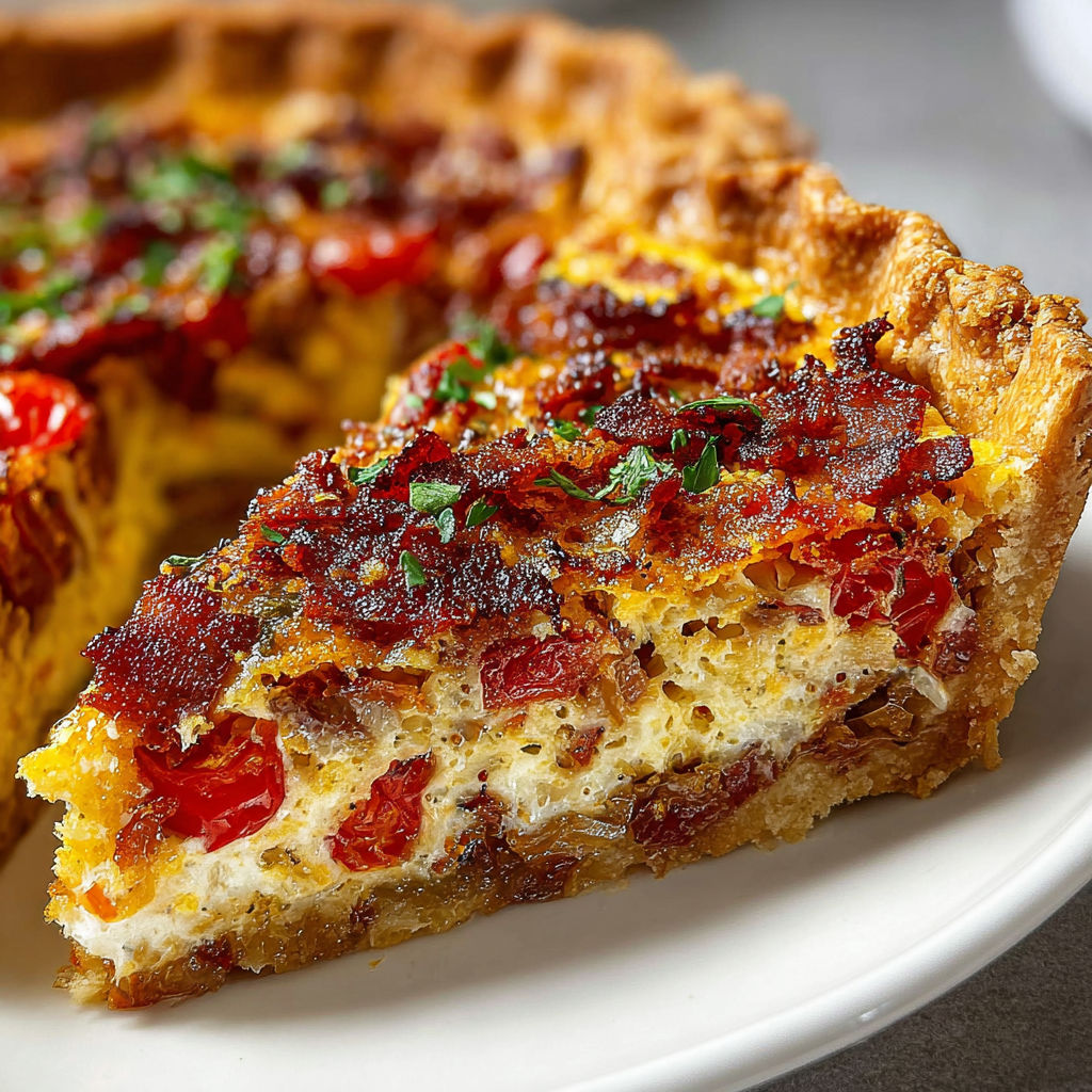 Turkey Bacon Onion Tomato Pie recipe